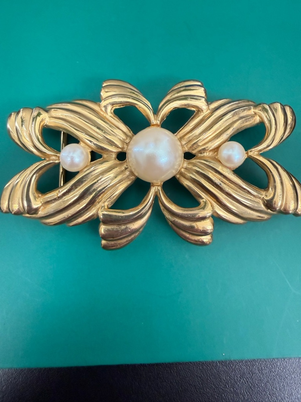 Vintage Mimi Di N Belt Buckle Gold Tone with Pearls Rare Signed 1987 - Picture 4 of 11